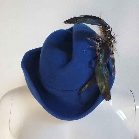 Vintage 60\'s Mr. John Blue Wool Feather Homburg Hat main image 5